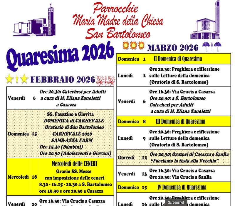 Agenda Quaresima 2026